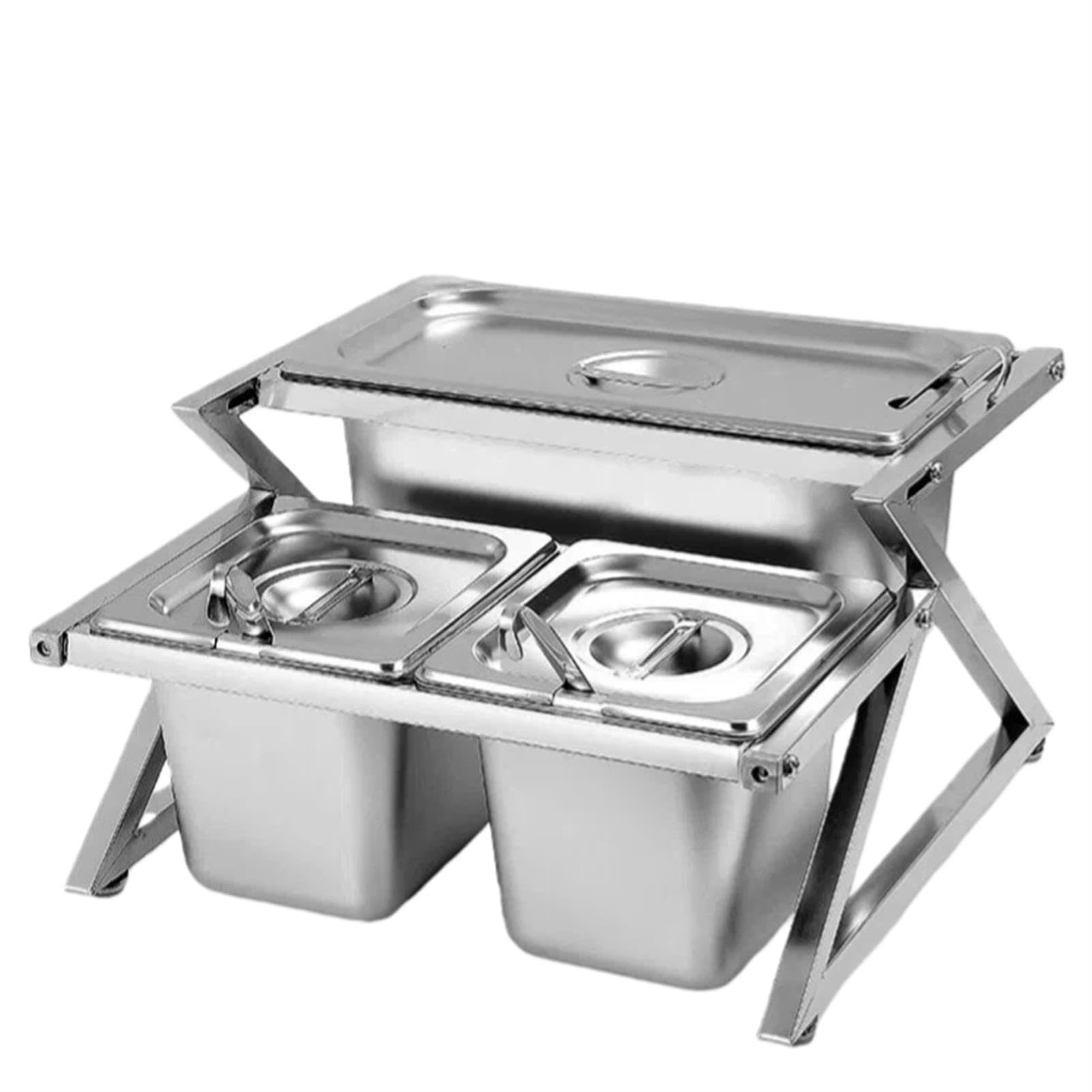 Set di contenitori per condimenti regolabili in acciaio inossidabile con coperchi e cucchiai, perfetti per cucina, buffet, cibo, uso domestico, barbecue e accessori per feste