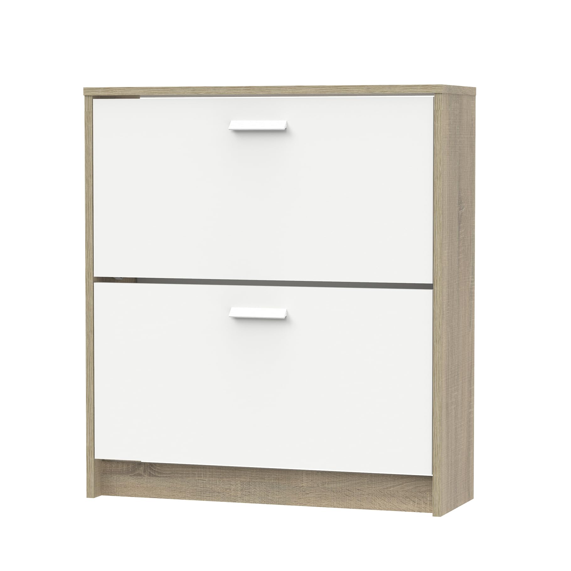 Muebles Pitarch | Scarpiera Ingresso Mobile ausiliario stretto 2 porte per ingresso Bianco e Rovere Cambrian, 12 paia di scarpe, 82x74x25cm, Collezione Tibet