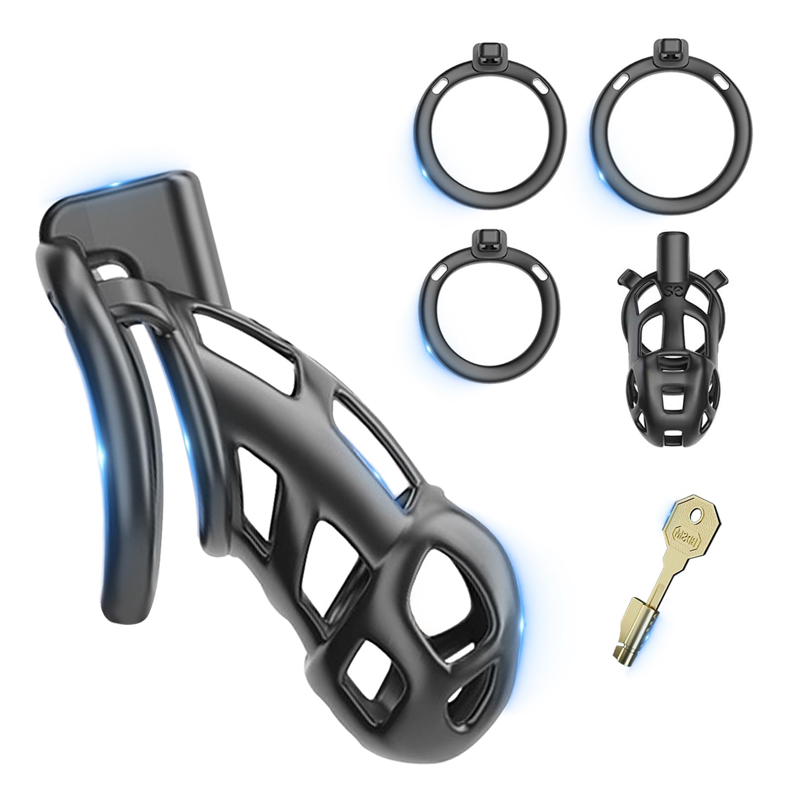 8.0 Cages de Chasteté Chastity Cage Male,Résine 3D Cages de Chastete,Avec 3 Tailles Anneaux de Pénis & Serrure Invisible,Ceintures de Chasteté,Cage à Pénis pour Hommes (L)