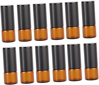 12piezas Botellas De Vidrio Ámbar Con Tapón Negro y Bola Rodante De Acero Inoxidable Frascos Recargables Para Aceites Esenciales y Perfume Compacto y Portátil Para Aromaterapia