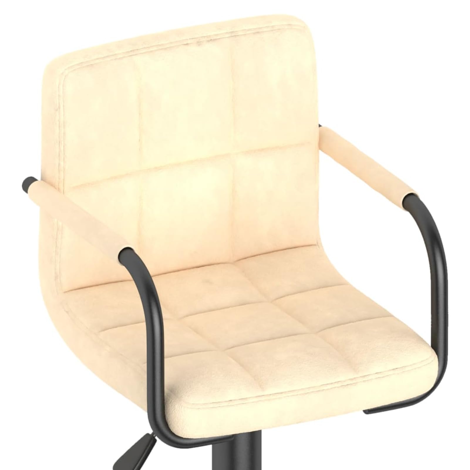 Taburete de bar de terciopelo crema con resorte de gas, altura regulable (90 – 111 cm), giratorio 360°, reposapiés, reposabrazos, marco de acero pulverizado, para bar y comedor
