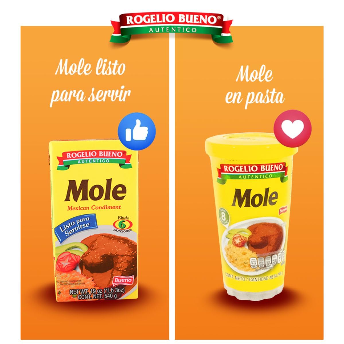 Pack de 2 Moles Listo para Servir Rogelio Bueno 540 g c/u Empaque Brick Sabor Tradicional Mexicano