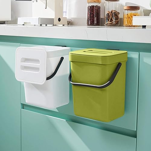 Miniatura 7 de Domiella Paquete de 2 cubos de basura pequeños colgantes de 1.3 + 0.8 galones con tapa, contenedor de compost de cocina para encimera o debajo del