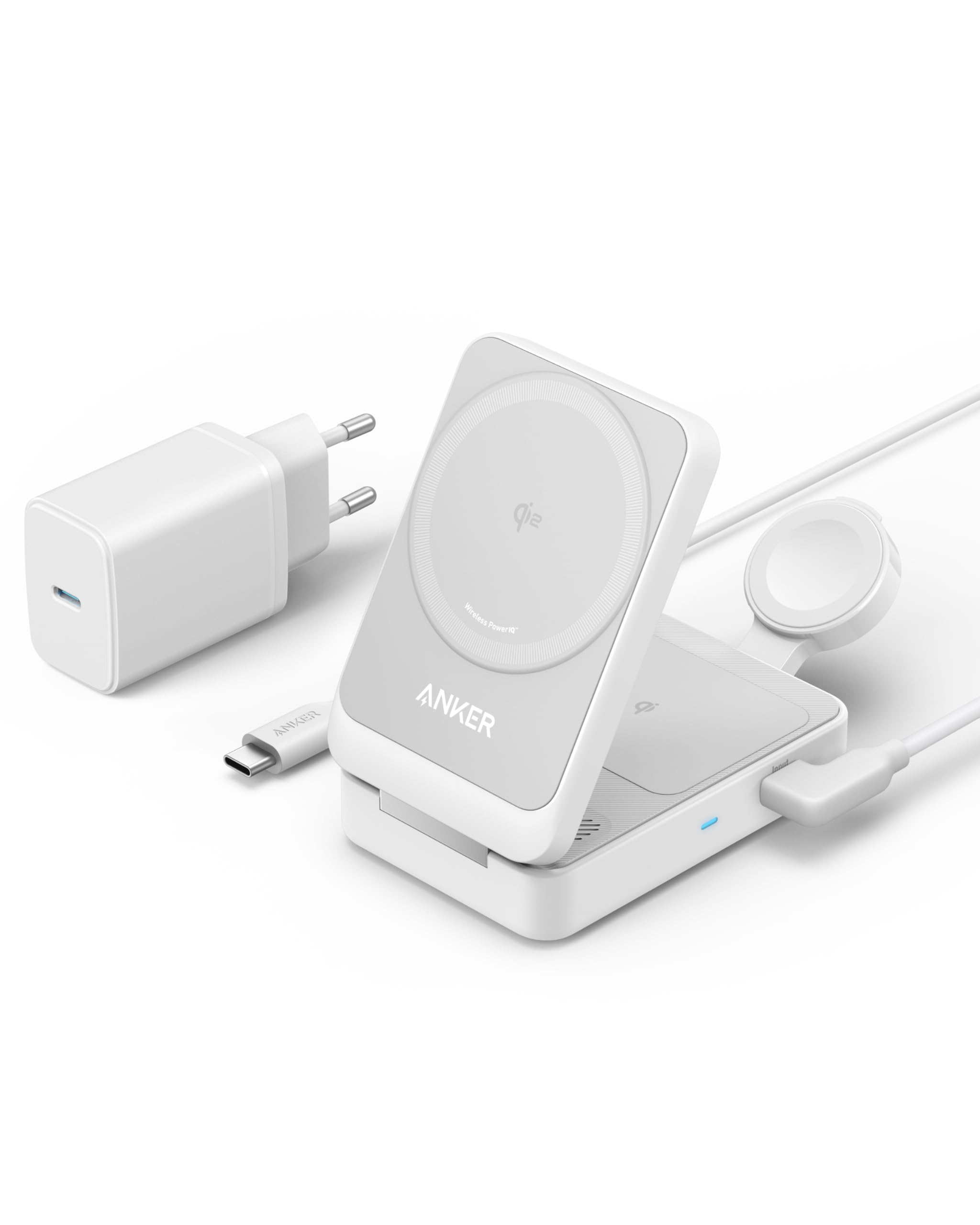 Anker MagGo 3'ü 1 Arada Şarj İstasyonu, Qi2 Sertifikalı, 15W…