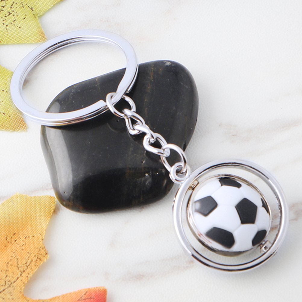 Llavero de pelota de fútbol – Metal giratorio 3D Sports Llavero, llavero de fútbol, cumpleaños, negro y blanco 3