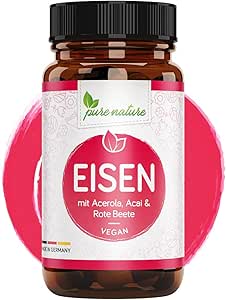 Eisen Kapseln hochdosiert + Pflanzliche Blutnährstoffe I 120 Eisen Kapseln I hoch bioverfügbar mit Acai, Rote Beete, Vitamin C aus Acerola, Folsäure, Vitamin B2 &amp; B12 I Made in Germany I Vegan