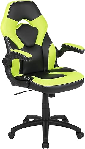 Flash Furniture X10 - Silla giratoria de policarbonato ergonómica y ajustable con apoyabrazos abatibles para videojuegos, juegos de carreras,