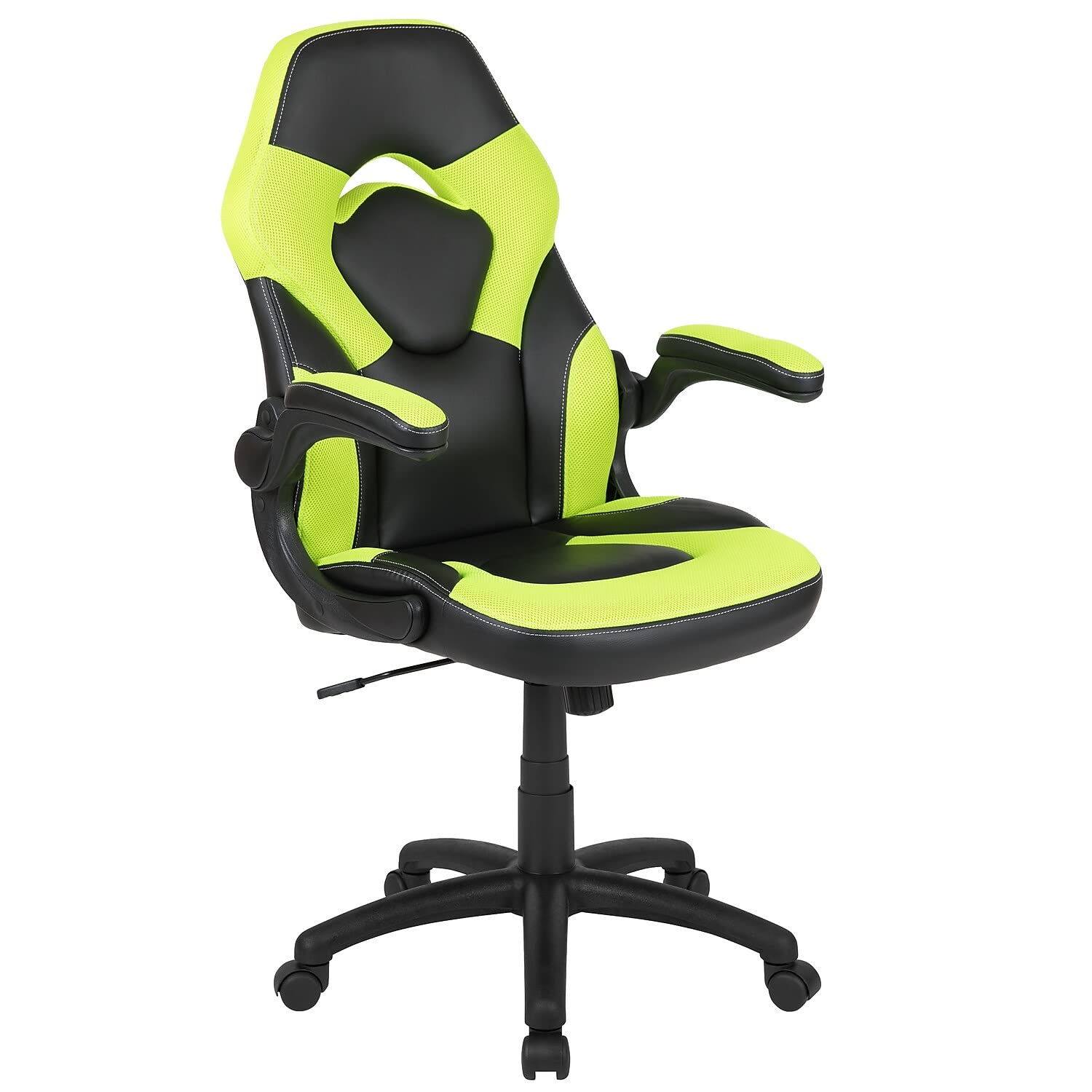 Flash Furniture X10 Gaming Chair Racing Office Ergonomic Computer PC Adjustable Swivel with Flip-up Arms, Neon Green/Black LeatherSoft