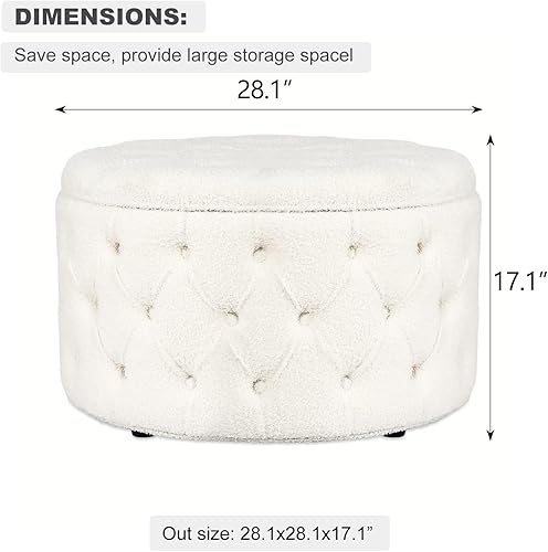 Miniatura 46 de Homebeez Otomana redonda de terciopelo para almacenamiento, reposapiés con botones copetudos, mesa de café (rosa) Rosa,Azul,Verde,Gris,Gris