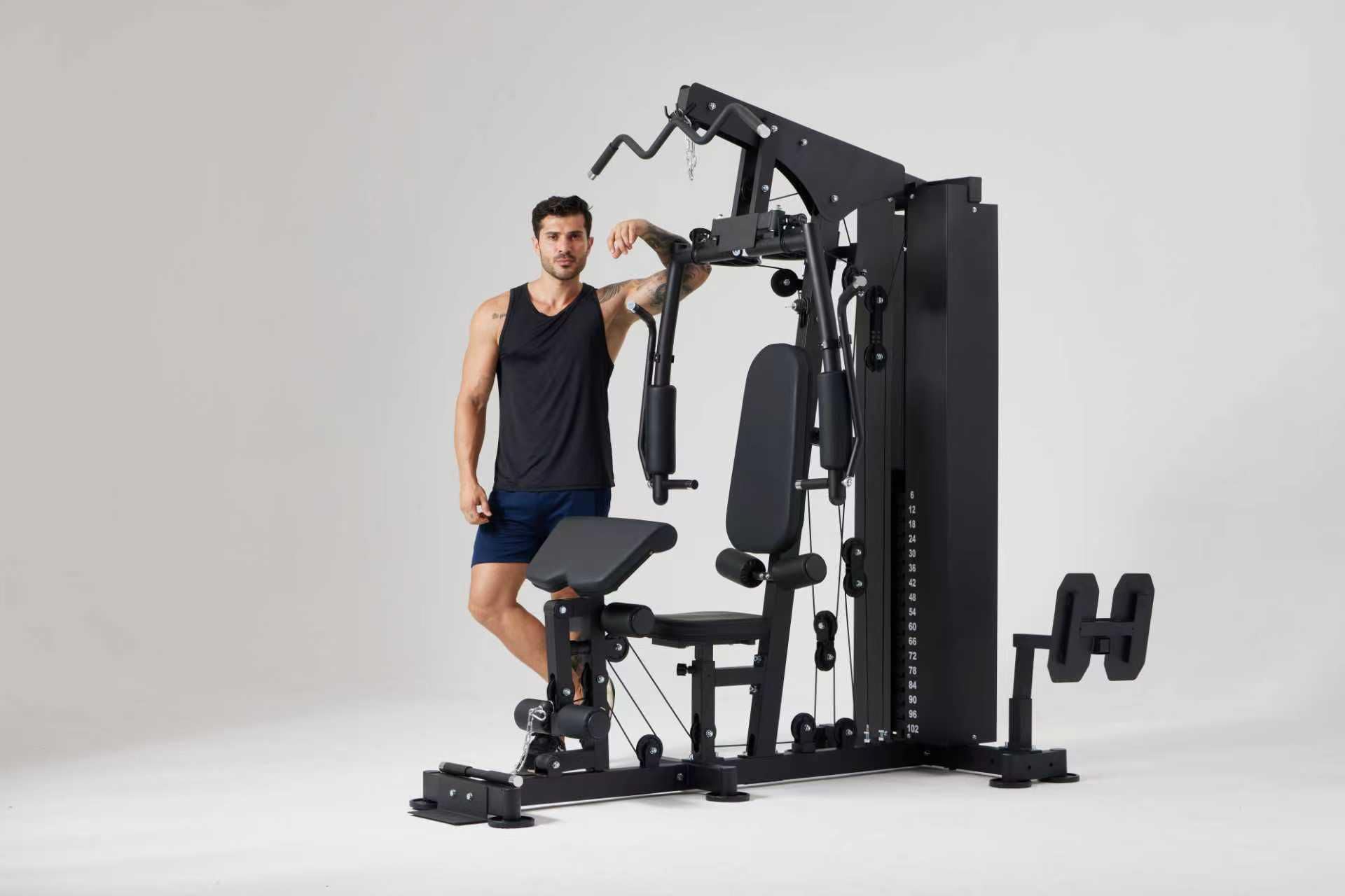 Stazione Multifunzione FD 6000 Plus - Palestra in Casa con Pacco Pesi 72kg, Carico Massimo 150kg - Macchina Fitness Professionale: Lat Tower, Leg Press, Chest Press - Home Gym Completa