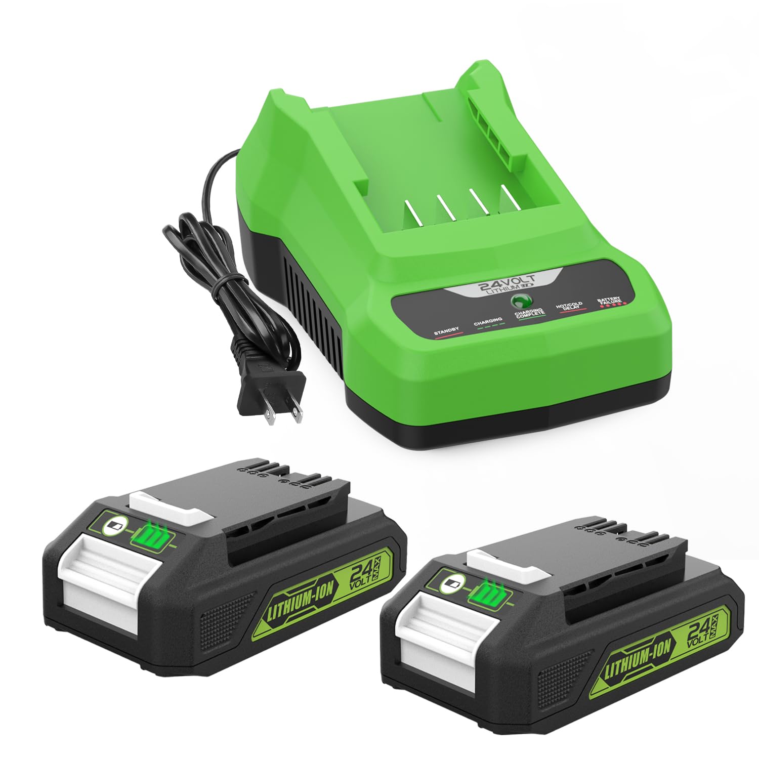 24V 2x 3500mAh Batterie + Caricabatterie per Greenworks 24V – Sostitutivo per batterie G24B2 G24B4 29842 29852 29322 e caricabatterie G24B2 G24B4 G24C G24X2UC2 G24X2C
