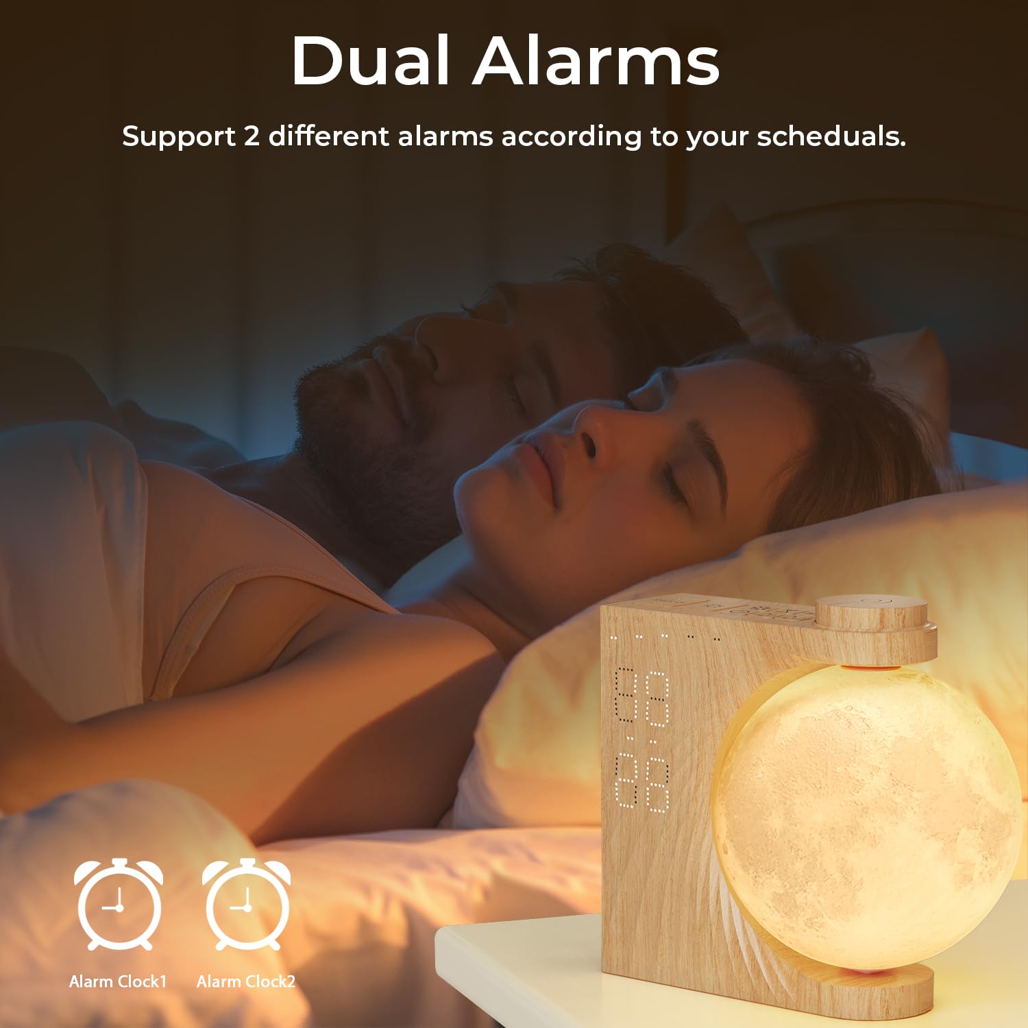 Tageslichtwecker mit 2 Wecker,Lichtwecker,Sonnenaufgang Wecker,Schlafzimmer,Wohnzimmer, Doppelalarme,Schlummerfunktion,Aufwachlicht,10 Naturgeräusche,8 Farben（Nicht aus Holz）
