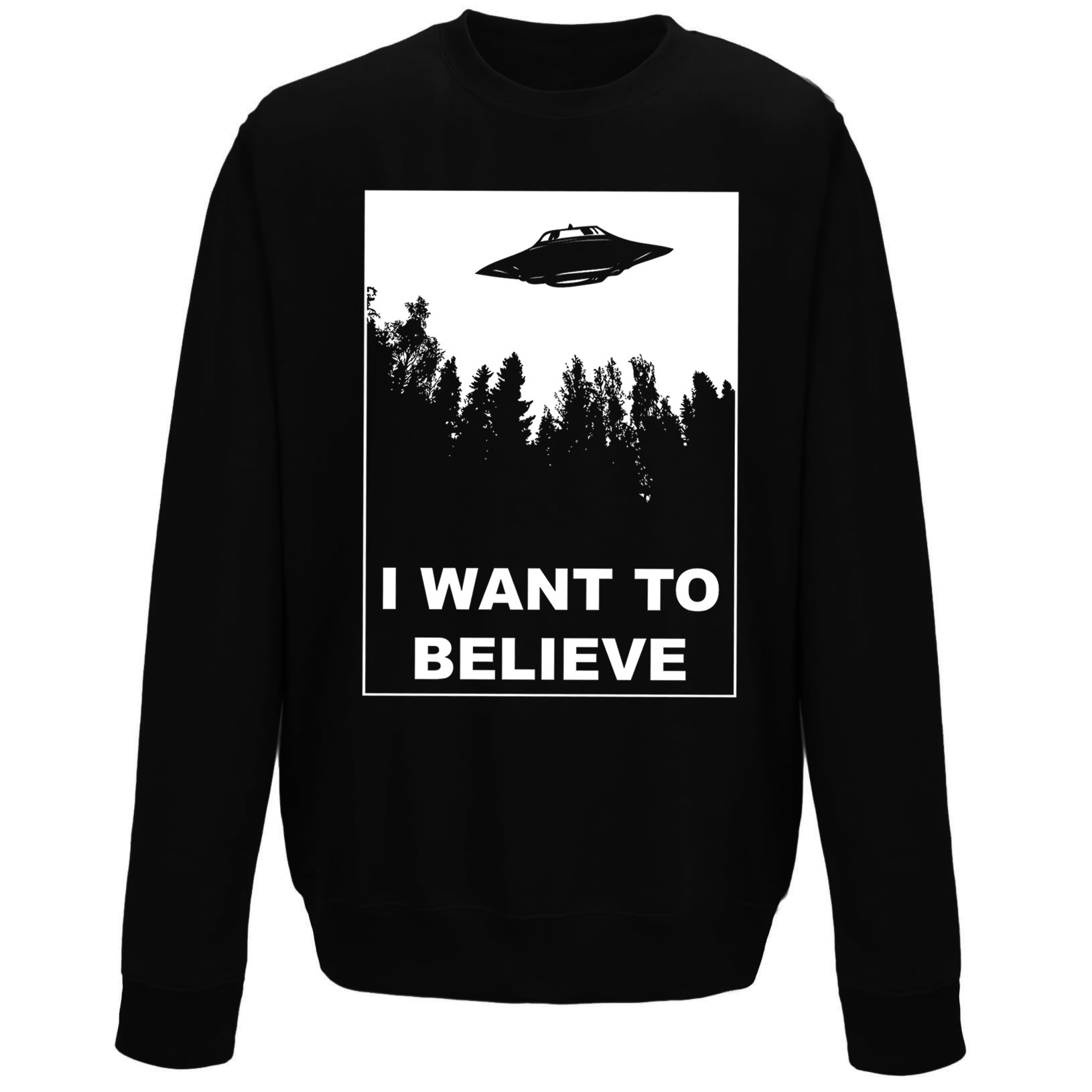 Flip Women's Black I Want To Believe Ufo Aliens X Files Inspired Crew Neck Sweatshirt (Xxl)