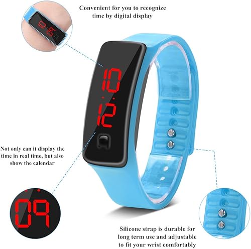 Miniatura 6 de POCREATION Reloj deportivo para hombres, mujeres y adolescentes, reloj digital LED con correa de silicona, pantalla electrónica de 12 horas, reloj