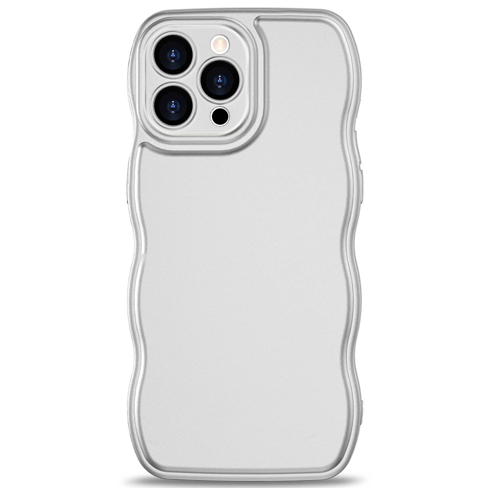 Photo 1 of Anuck for iPhone 11 Pro Max Case Wave, Curly Frame Design for Women Girls, Cute Wavy Solid Color Aesthetic Phone Case Soft Flexible TPU Shockproof Full-Body Protective Cover 6.5" - Silver
