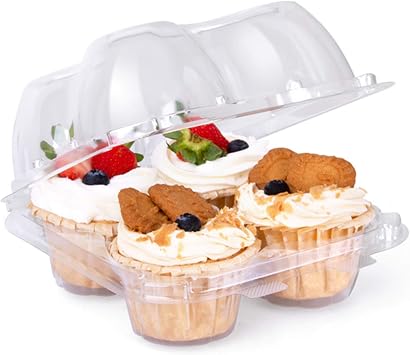 4 Cupcake Container,4 Compartment Cupcake Boxes,Cupcake Stands ,Deep Cupcake Carrier Holder Box - Clear - Stackable - Clamshell Cupcake Container Ideal to Carry Cupcakes or Birthday Party 10