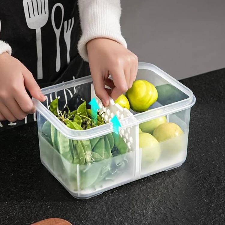 Image of Xiran Fridge Storage Containers, Storage Box for Kitchen, Refrigerator Organizer Containers, Kitchen Storage Box, 2 Partition, Fridge Storage Boxes, Pantry Organization (Pack of 6, 2300Ml)