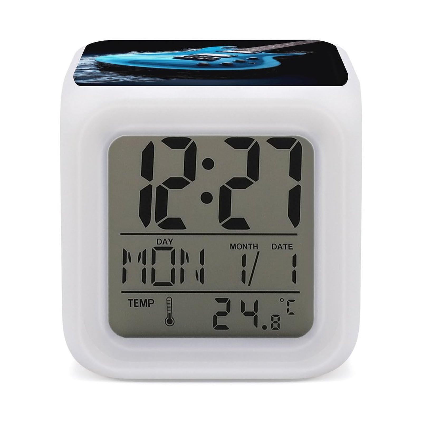 VstaDank Blue Guitar Digital Alarm Clock LED Display Screen Color Change Alarms Clock Smart Alarm Clock Wake Up Digital Clocks with 7 Color Nightlight for Bedroom