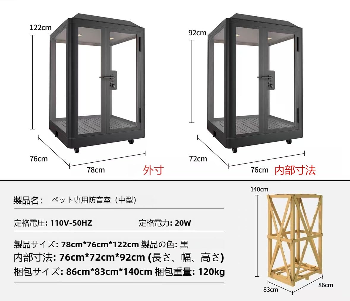 Amazon | ペット防音室（大型犬・猫用） 静音設計 換気ファン付き 強化