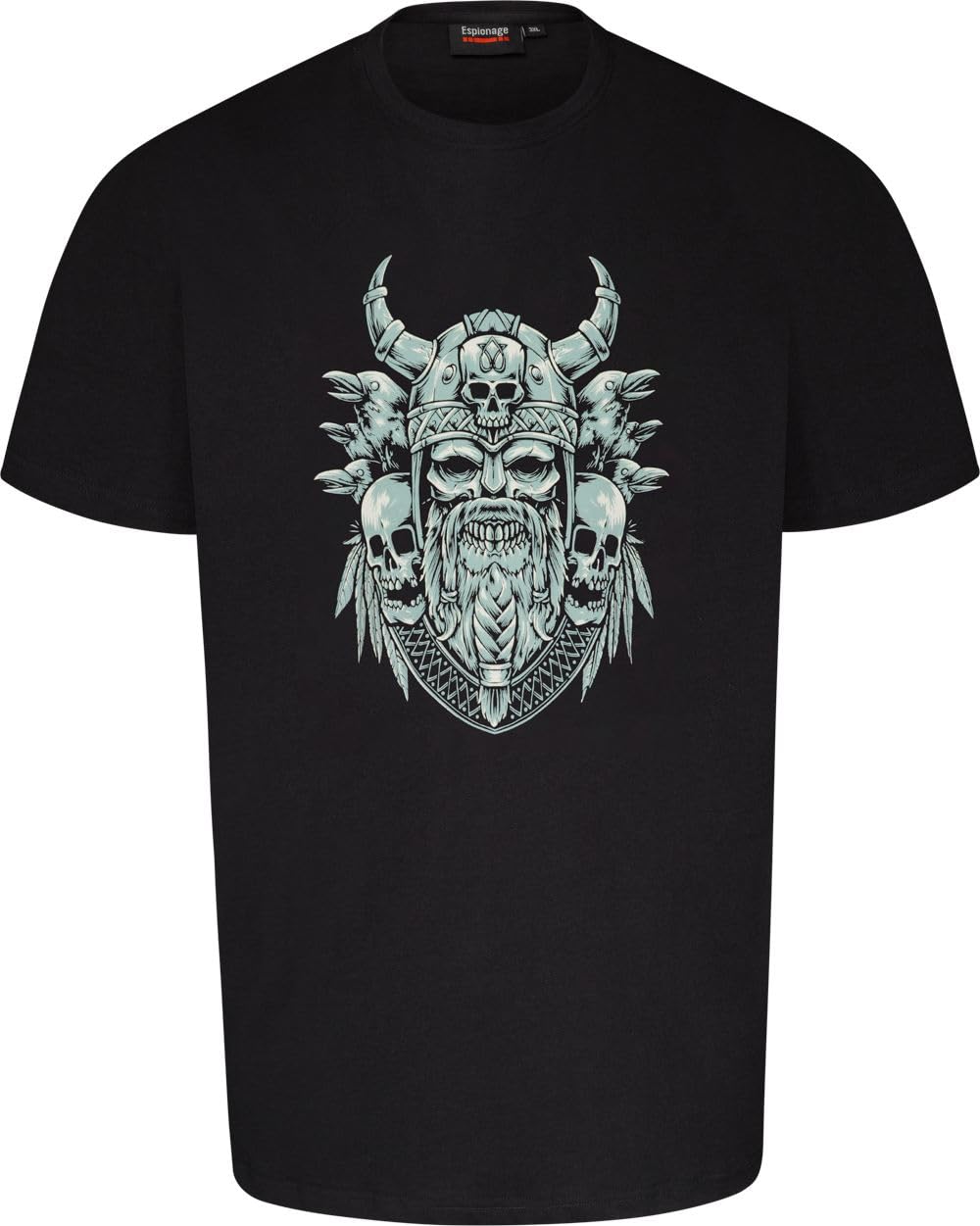 Espionage Viking Skull Print Tee for Men in Black, 2XL