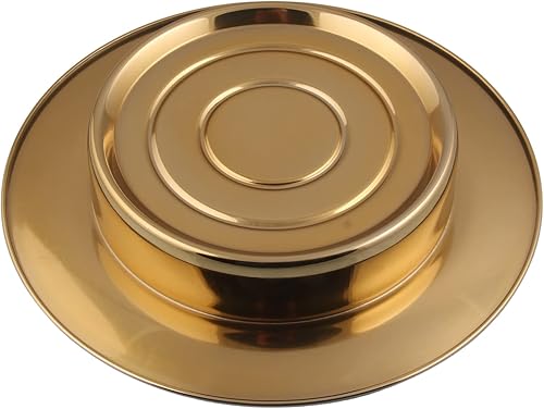 Miniatura 8 de Communion Ware - 3 bandejas para servir vino santo con tapa y 2 platos apilables para pan con tapa, acero inoxidable (latóndorado brillante)
