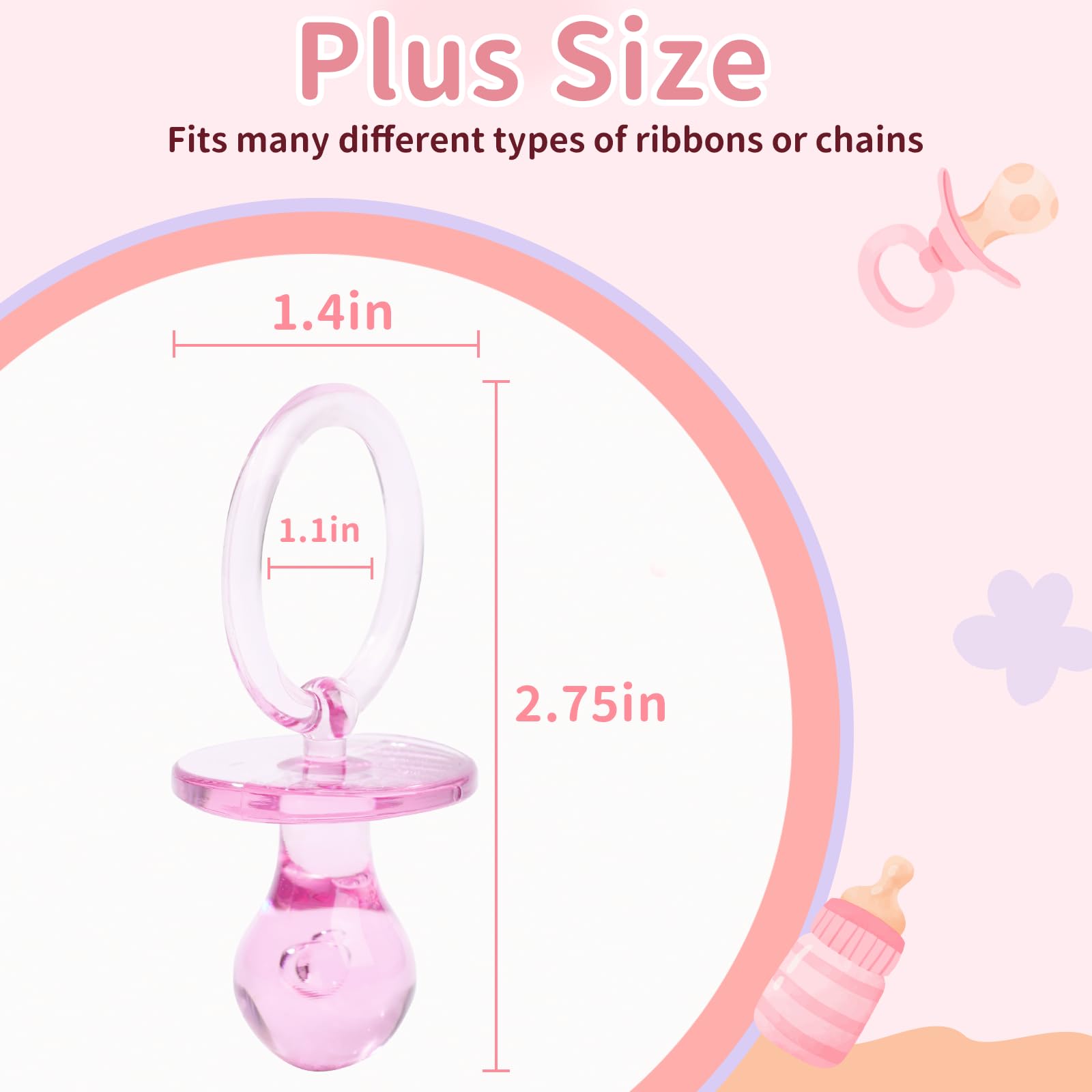 72 Pcs Baby Shower Pacifiers, 2.75’’ Plastic Pacifiers for Baby Shower Game, Baby Shower Decoration DIY, Gender Reveal Party Table Scatter/Baby Shower Party Favors, Pink Pacifiers Baby Shower