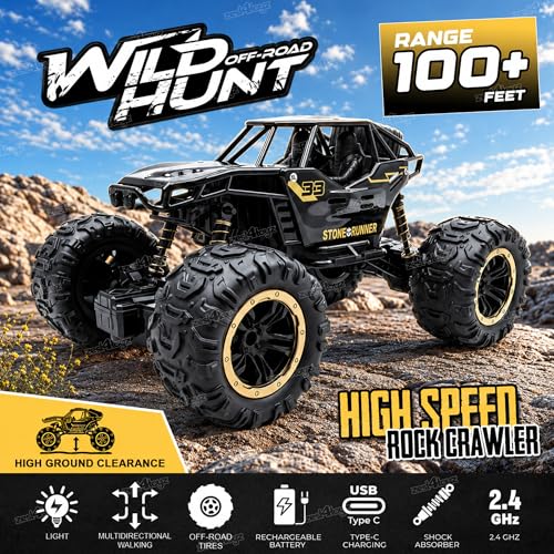 Image of Zest 4 Toyz Remote Control Car Toy for Kids | Rock Crawler Monster Truck Drift RC Car | 100+ft Range 2.4GHz Remote | Rechargeable Battery | Type-C USB | 2WD Off-Road Climbing Racing Car