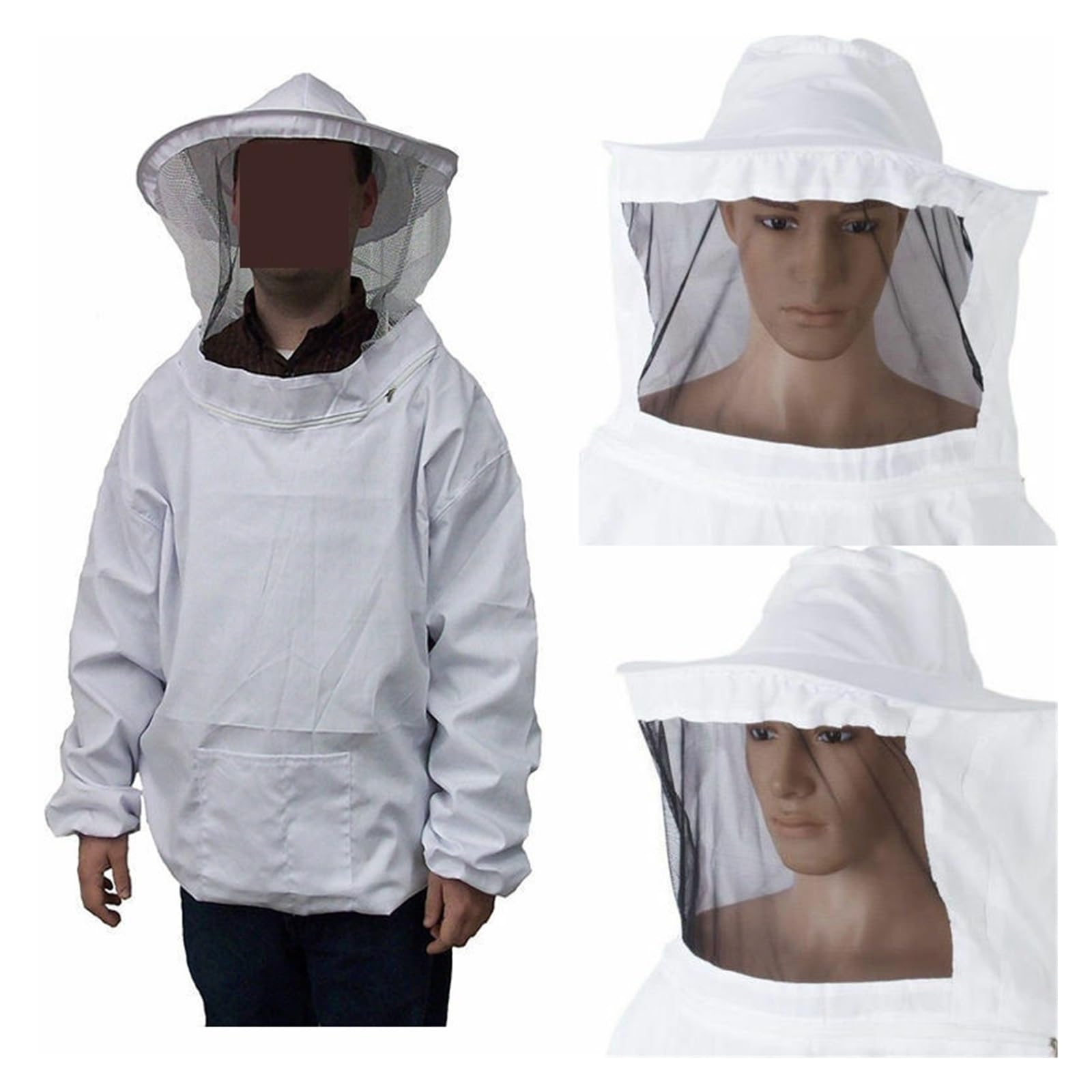 Protective Beekeeping Jacket with Hat Veil Smock Equipment Man Women Bee Keeping Hat Sleeve Suit
