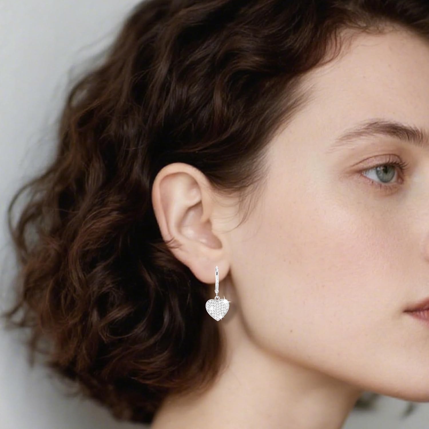 Heart Drop Earrings, Silver Heart Shaped Cubic Zirconia Earrings Stylish Earring Jewelry Gift Fit Women Leverback Earring for Women - Image 6