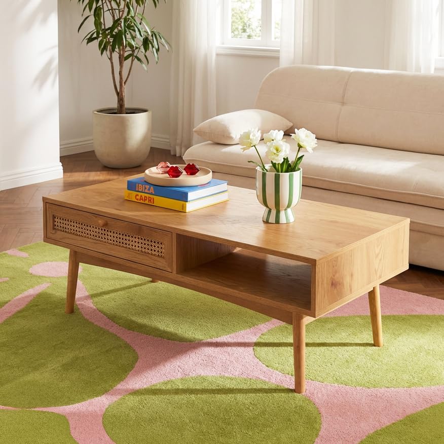 Table basse INES BAÏTA effet chêne et cannage rotin pour salon scandinave - 3