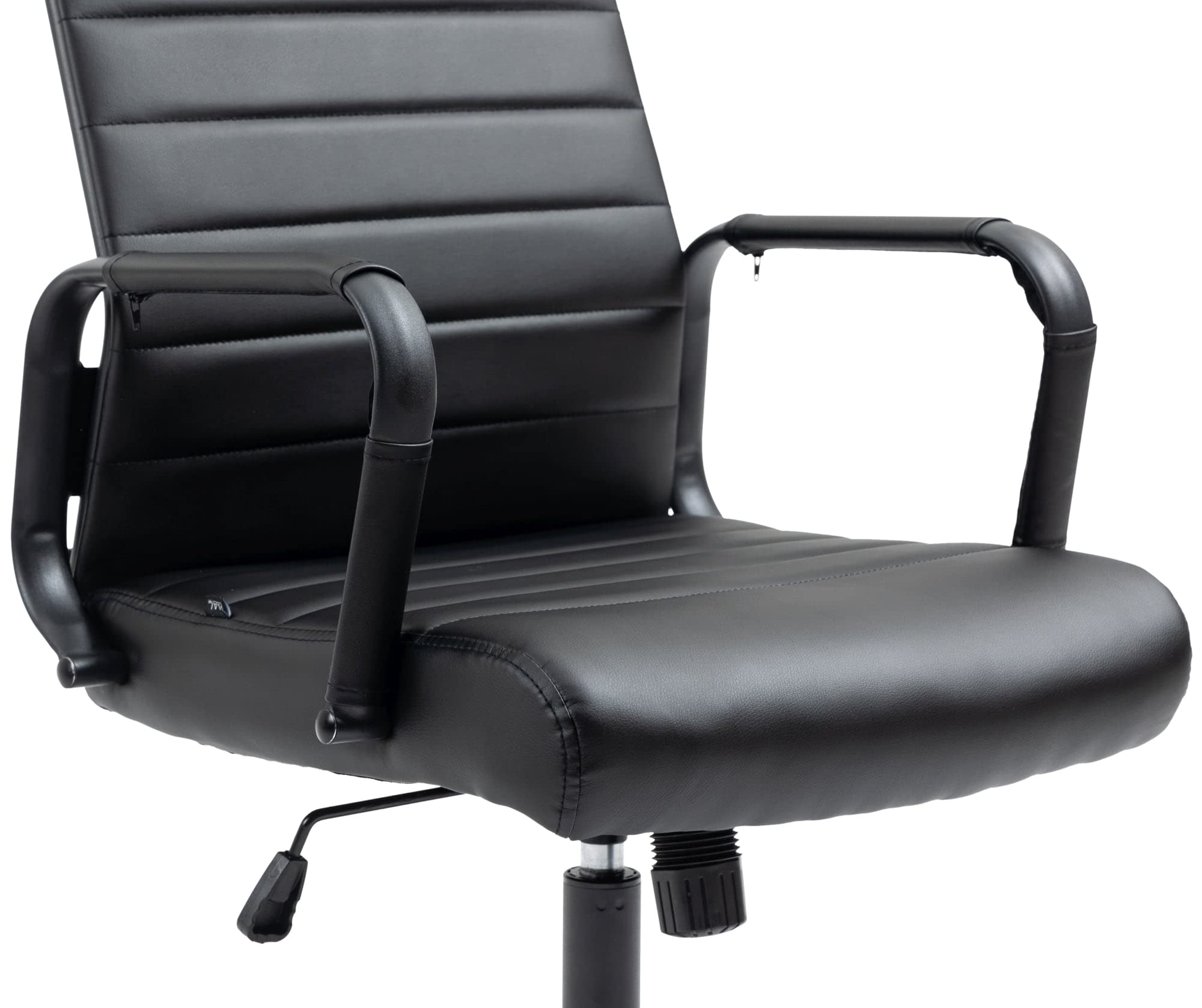 CLP Silla De Oficina Kolumbus En Simil Cuero & Base De Metal con Ruedas I Silla De Escritorio Ergonómica & Regulable En Altura Color:Negro/Negro