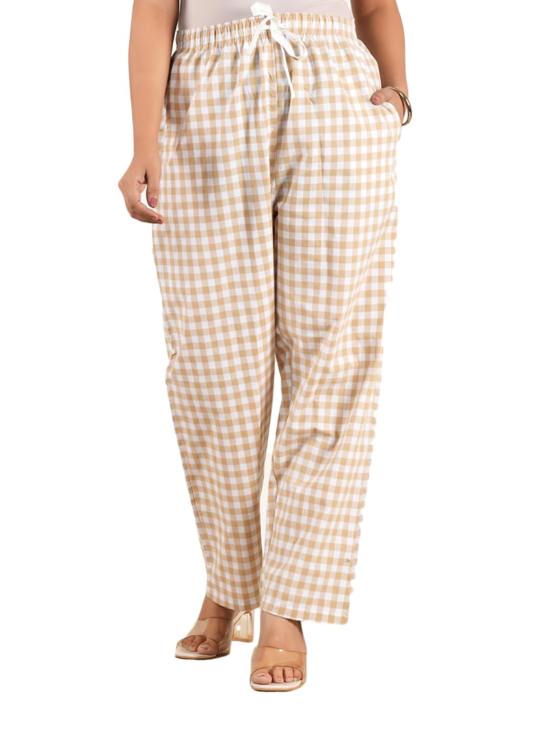 Women’s Pure Cotton Woven Pyjama | Mid Rise Relaxed Fit Elasticated Drawstring Waistband & Side Pocket | Comfortable Lounge, Sleepwear & Casual Bottom Wear(PY-88509BEIGE)-picture-52