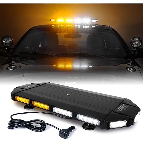 Xprite 27" White & Amber LED Emergency Rooftop Strobe Light Bar, Magnetic-Mounted Strobe Lights for Trucks, High-Intensity Warning Beacon for Tow, Construction, Snowplow, Patrol Vehicles