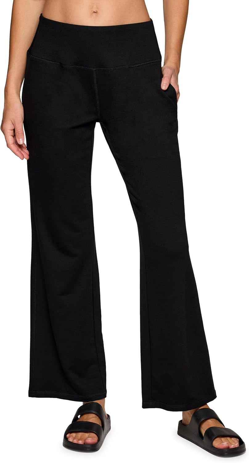 RBX Lightweight Wide Leg Pant for Women, Flat Front Waistband French Terry Lounge Pants with Pockets for Yoga, Casual Wear