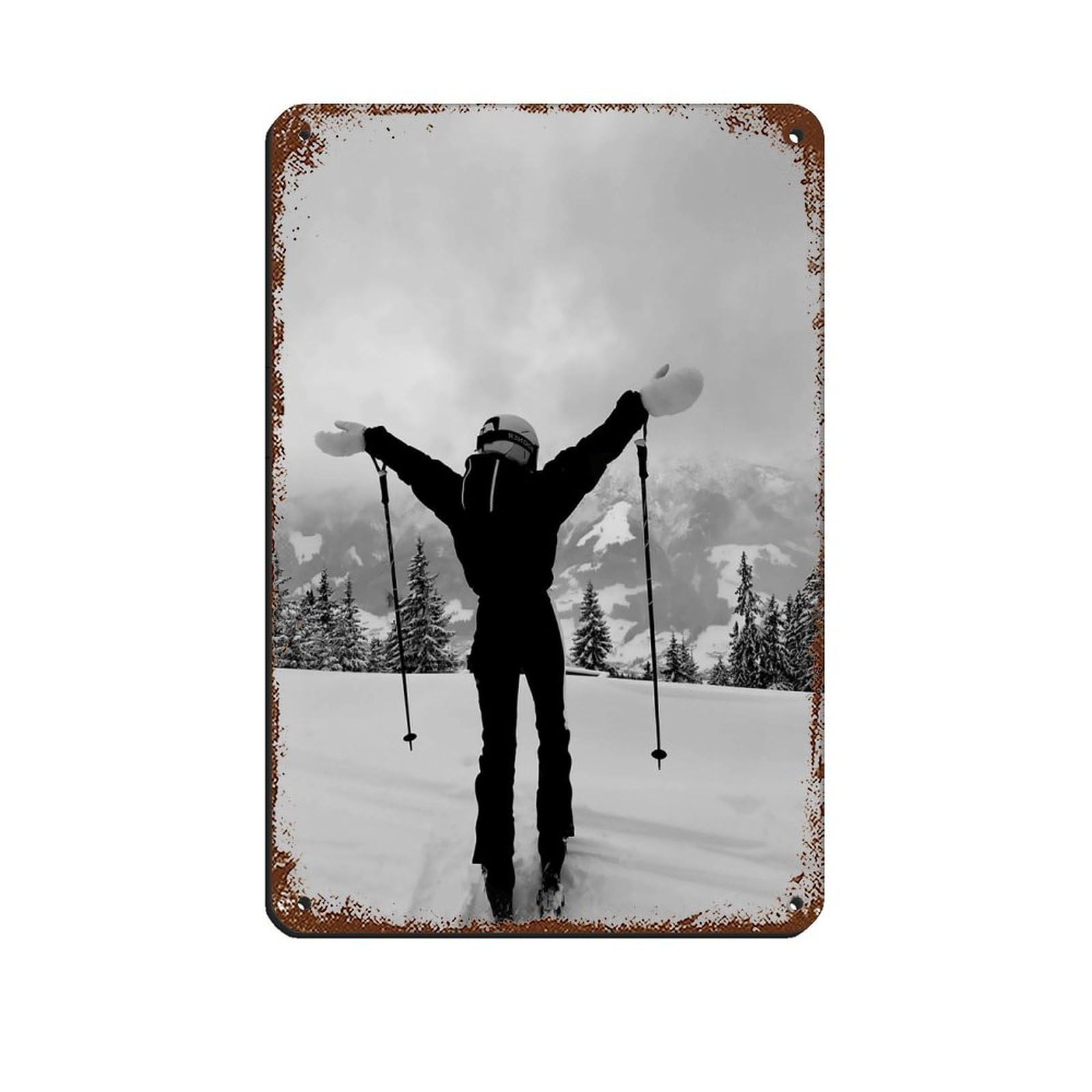 Vintage Woman Ski Photo, Vintage Skiing Poster（1） Tin Sign Vintage Metal Pub Club Cafe Bar Home Wall Art Decoration Poster Retro 8x12inch(20x30cm)