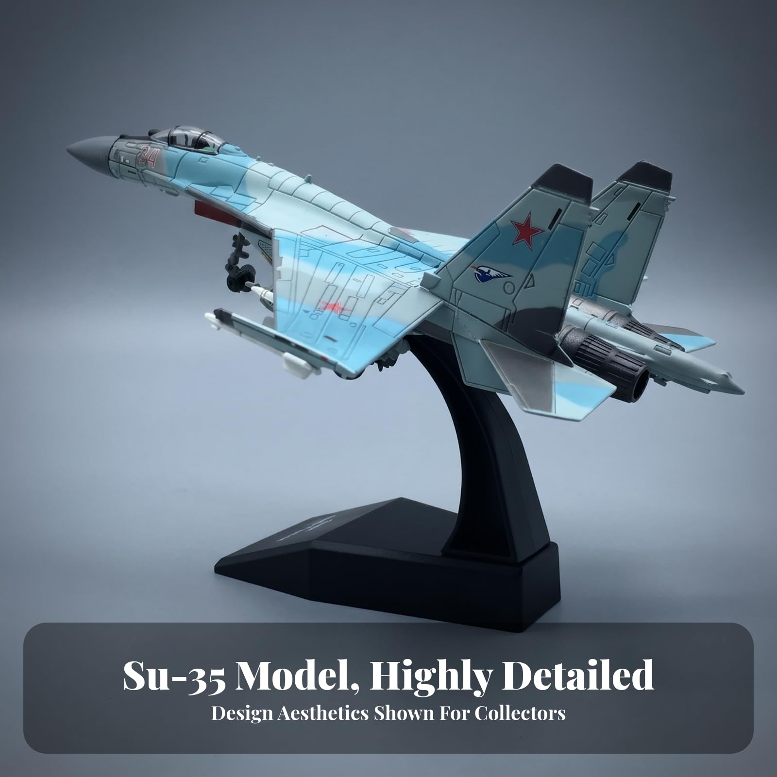 Modellino Statico SU-35 1:100 Modellino Jet SU-35 Metallo e Plastica Aereo da Combattimento in Miniatura, Argento