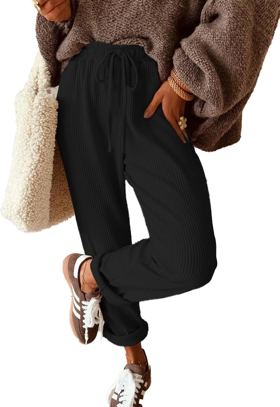 Womens Corduroy Drawstring Pants Casual High Waisted Elastic Trousers,Size-Inclusive,Size S to XXL,Inseam 26,28,30 - Image 2