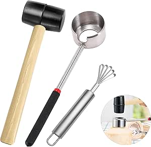 NINEFATICS Coconut Opener Tools Set, Food Grade Stainless Steel, Easy, Safe &amp; Non-Toxic Coconut Breaker Kit, Perfect for Fresh Coconut Water &amp; Meat Extraction - Durable &amp; Non-Slip Handle