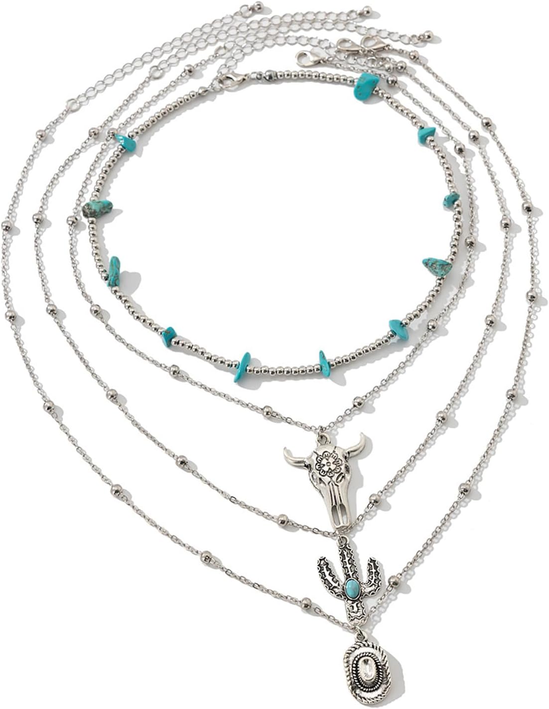 Layered Western Turquoise Beaded Necklaces for Women Vintage Country