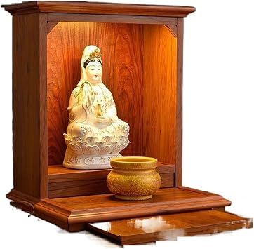 Chinese Style Shrine Buddhist Niche Household Wall Hanging Simple Modern God Of Wealth Cabinet Guanyin Cabinet Ancestral Shrine Wall Hanging Imitation Solid Wood New Chinese Style Small Altar Table