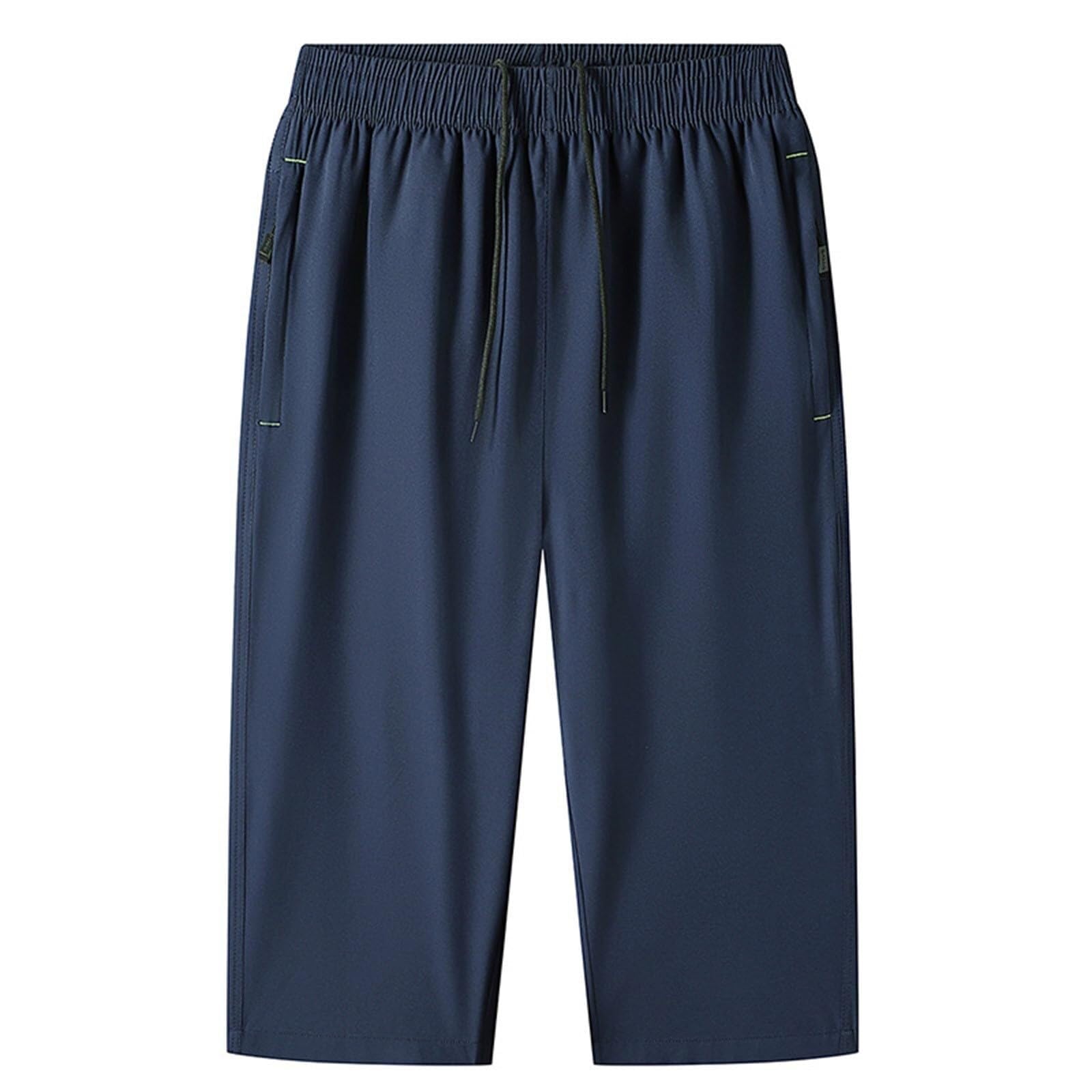 3/4 Hose Herren Sommer Dreiviertel Hosen Leichte Sommerhose Freizeit Strandhose Sporthose Elastischer Taille Trainingshose Freizeithose Mit Reißverschlusstaschen Schlafhose