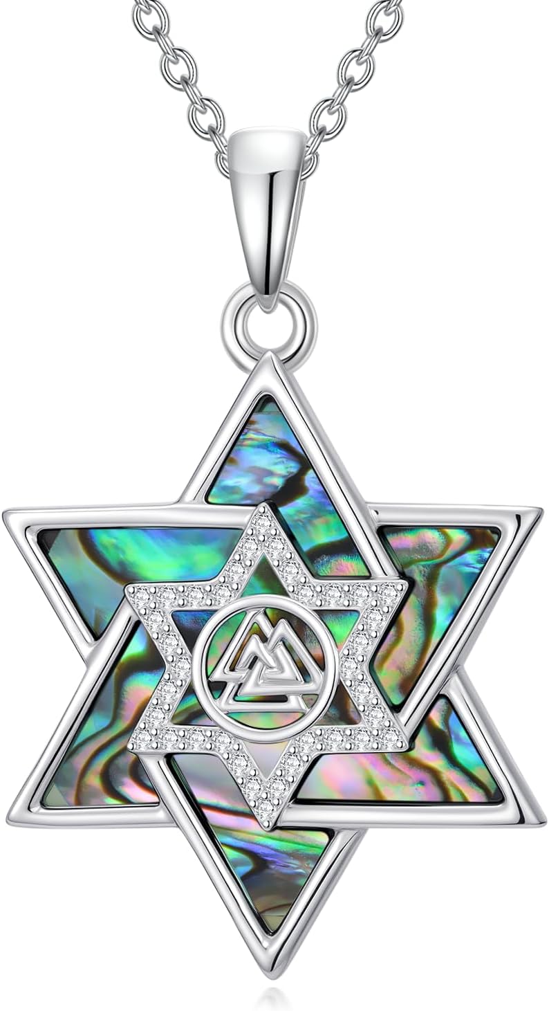 Abalone Necklace for Women 925 Sterling Silver Star of David Necklace Jewish Star Pendant Lotus Pendant Jewelry Mothers Day Gifts for Women