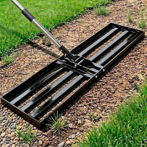 Lawn Leveling Rake, 30"x10" Heavy Duty Lawn Leveler with 72" Stainless Steel Adjustable Handle, Effort Saving Leveling Tool for Soil, Dirt, Sand, Backyard, Garden & Golf Course
