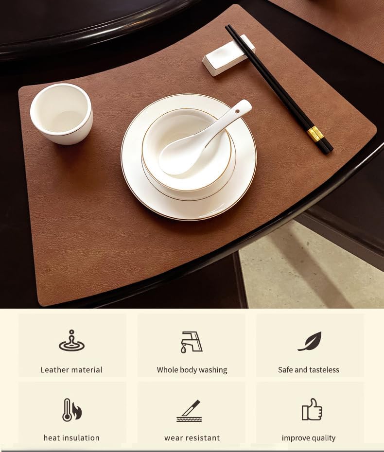 Miniatura 3 de Juego de 6 manteles individuales lavables de cuero sintético grueso, resistente al calor, impermeable, antideslizante, fácil de limpiar, para