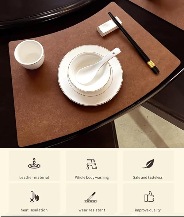 Leather Round Table Washable Placemats, Thick Faux Leather Heat Resistant Wedge Table Placemat, Waterproof Non-Slip Easy to Clean Place mat for Kitchen Coffee Dining Room Table Set of 6 by SvaTao - Image 3
