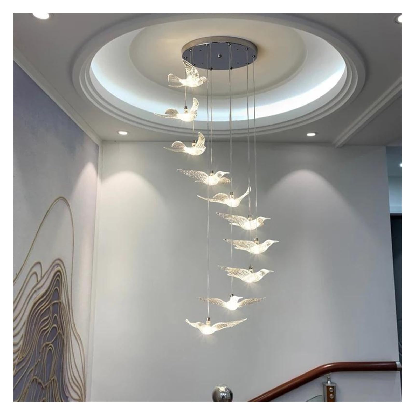 ASerZenith Revolving Staircase Pendant Lamps Villa Duplex Building Modern Long Chandelier High Loft Apartment Living Room Large Chandeliers,Hanging Light,Warm Light