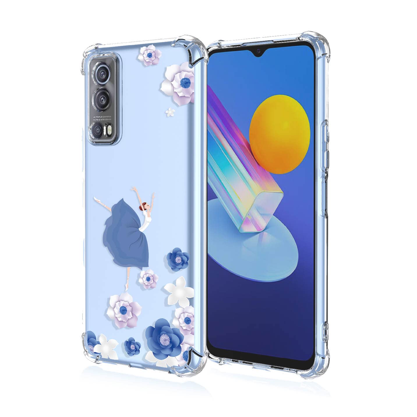 BORYA Handyhülle Für Vivo Y72 5G / Y52 5G – Glitzernd, Mit Blumen-Diamant-Design, Lila, Stoßfest, TPU