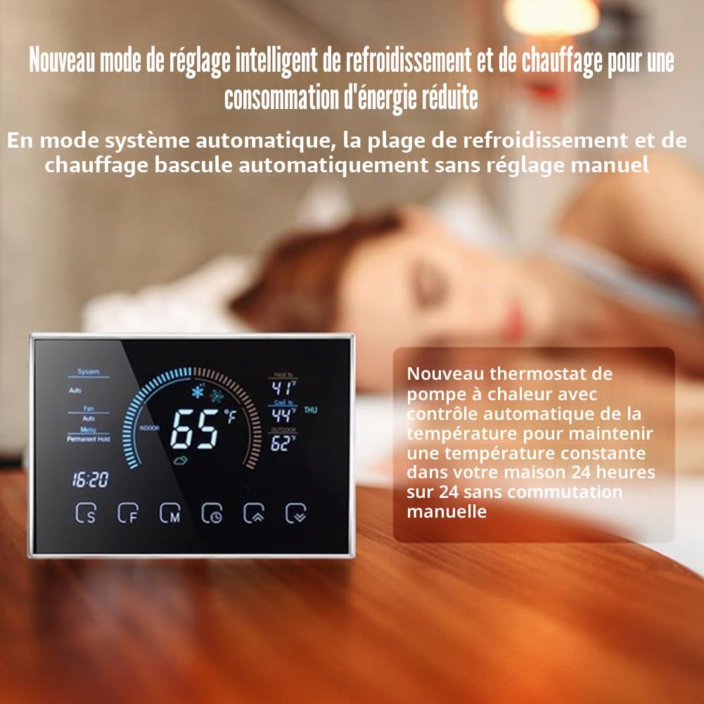 Thermostat numérique programmable pour pompes à chaleur, connectivité WiFi et interface conviviale