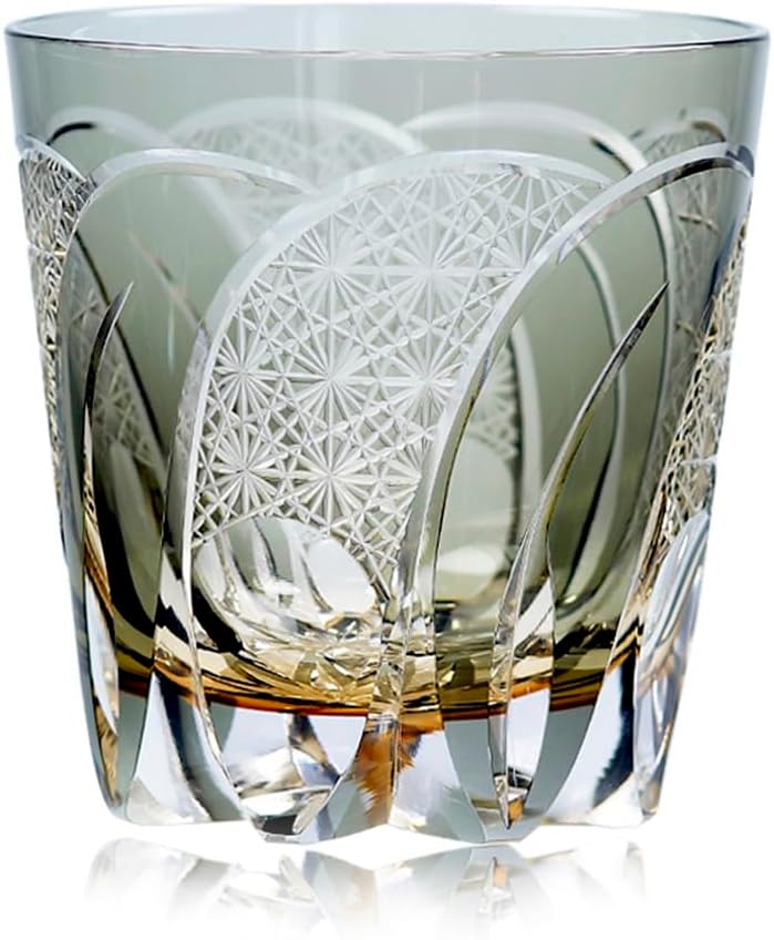 JINZHI Japanese Edo Kiriko Whiskey Glass - Hand-Cut Crystal Old Fashioned Glass with Intricate Geometric Patterns, Luxury Craft Barware for Scotch, Bourbon, Cocktail - Elegant Gift