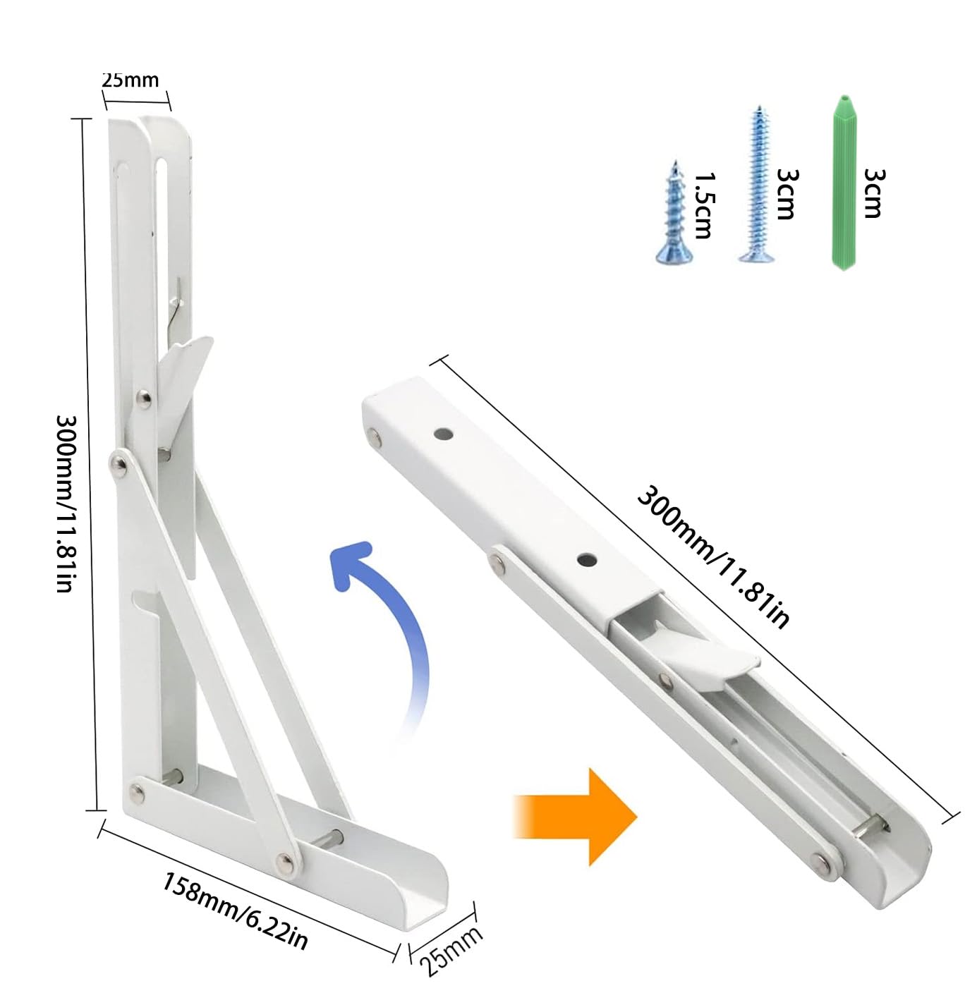 LDXDRU 4PCS Equerre Pliable 300mm, Equerre Etagere Pliante Équerre Étagère Equerre Charge Lourde Support Etagere Murale, Support Console Pliable Supports D' Étagères Pliants